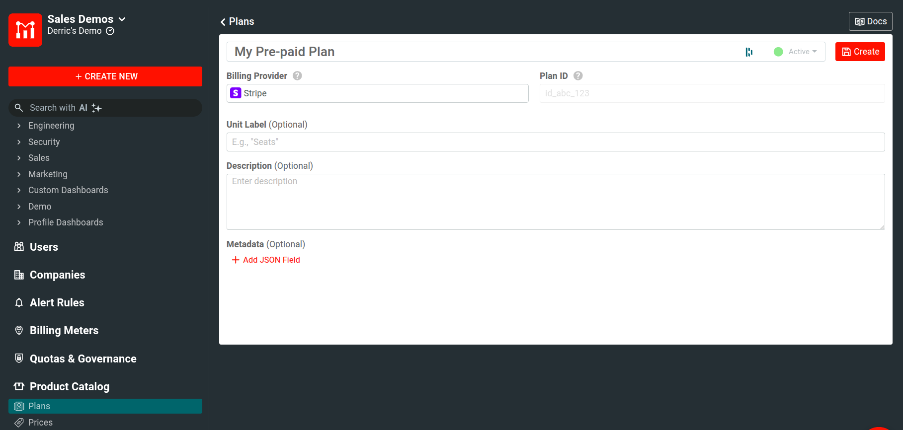 Create Product Catalog Plan