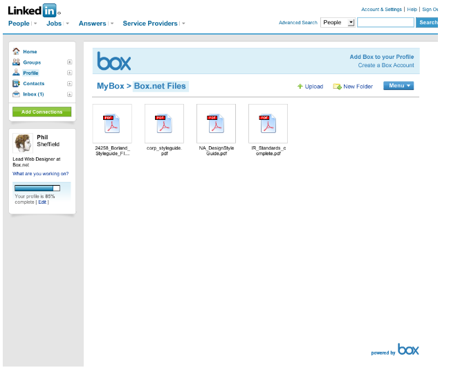 Linked in App Page for Box