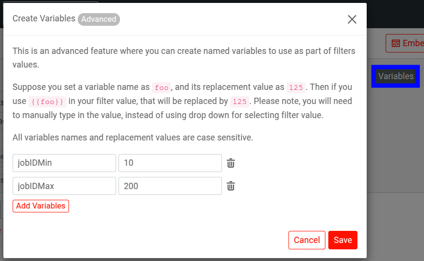 Accessing named variables.