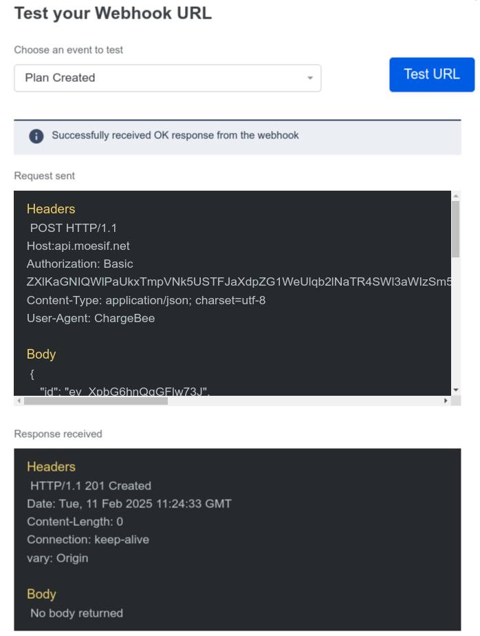 Testing a webhook in Chargebee