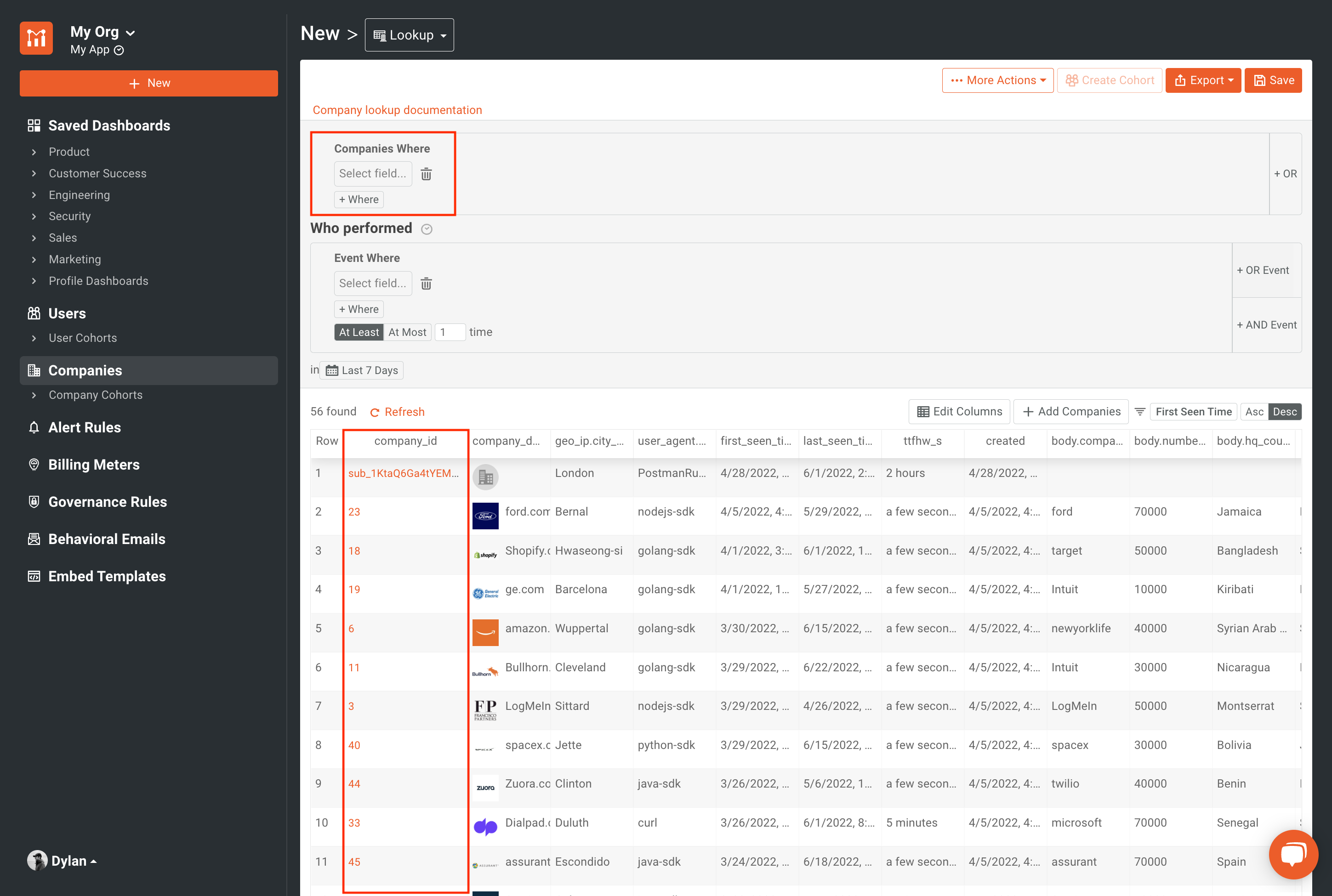 Company Lookup Screen