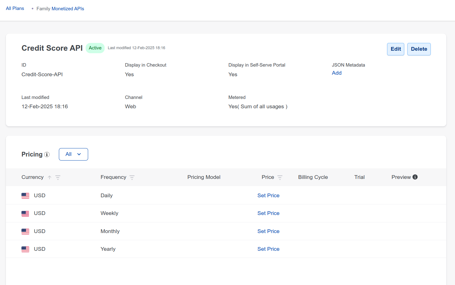 Plan details screen.
