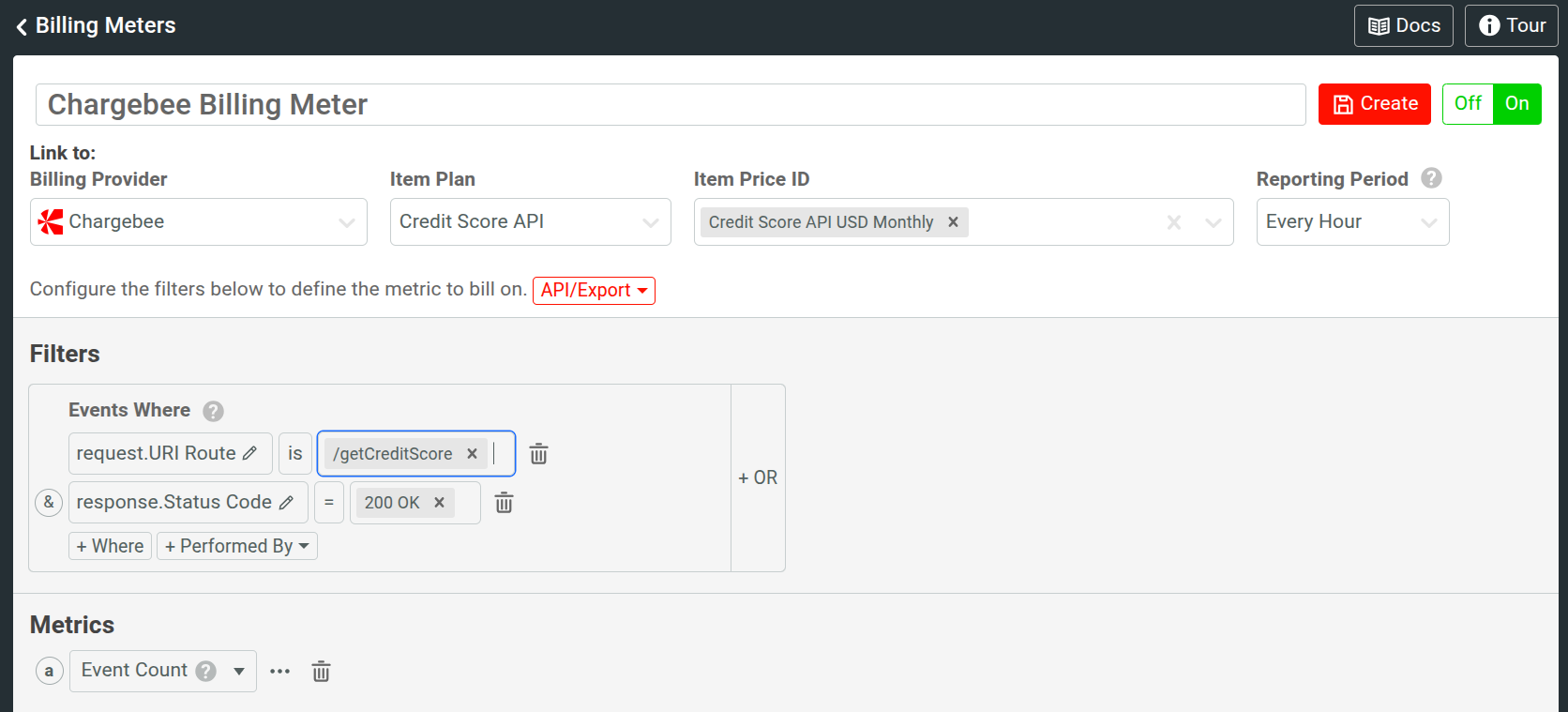 Creating a billing meter in Moesif with Chargebee as the billing provider.